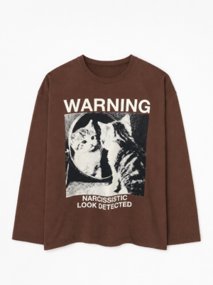 Remera Basica Over Manga Larga Warning Choco
