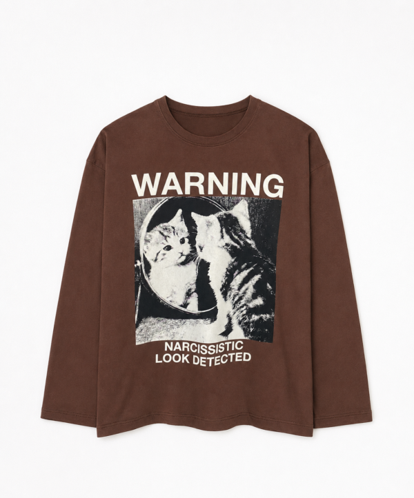 Remera Basica Over Manga Larga Warning Choco
