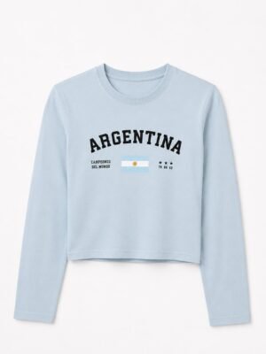 Top July Manga Larga Argentina Celeste